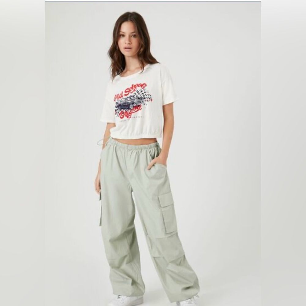 No Comment car graphic short sleeve crop top